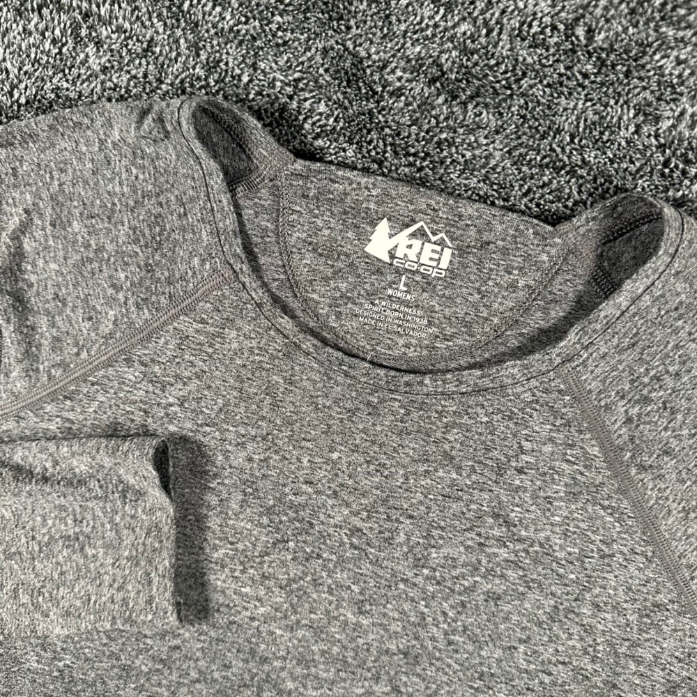 REI Co-op Performance Top Womens L Gray Heathered Long Sleeve Hiking Athletic